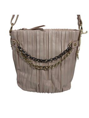 Jessica Simpson Plisse Bucket Crossbody Bag Blush Pink Chain Detailing
